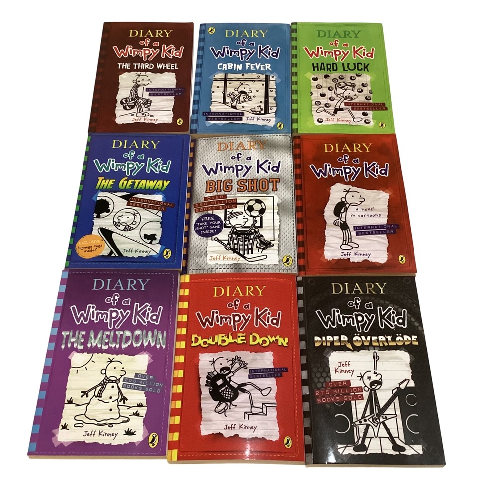 Diary of a Wimpy Kid Jeff Kinney 9 Book Lot Paperback Kids Middle School Fiction